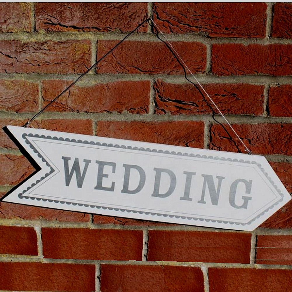Silver & White Wedding Arrow Sign