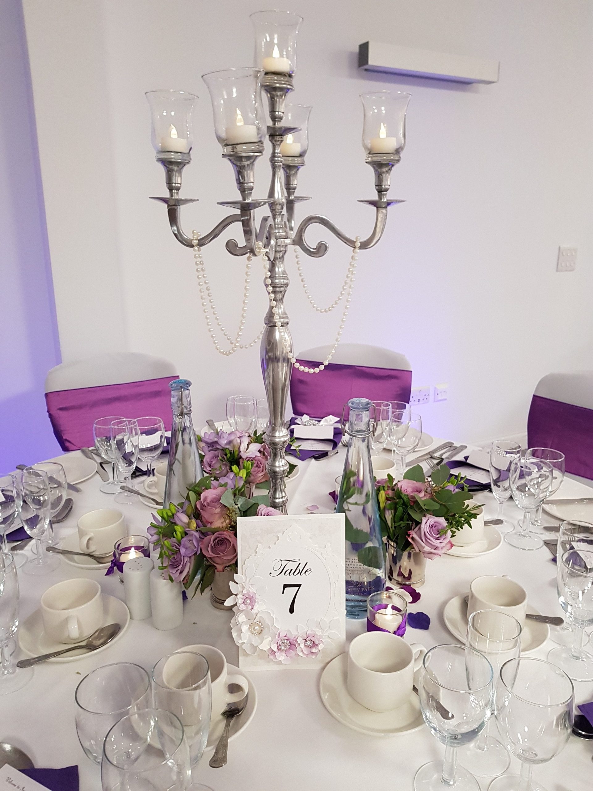 Silver Candelabra with Hurricane Tops