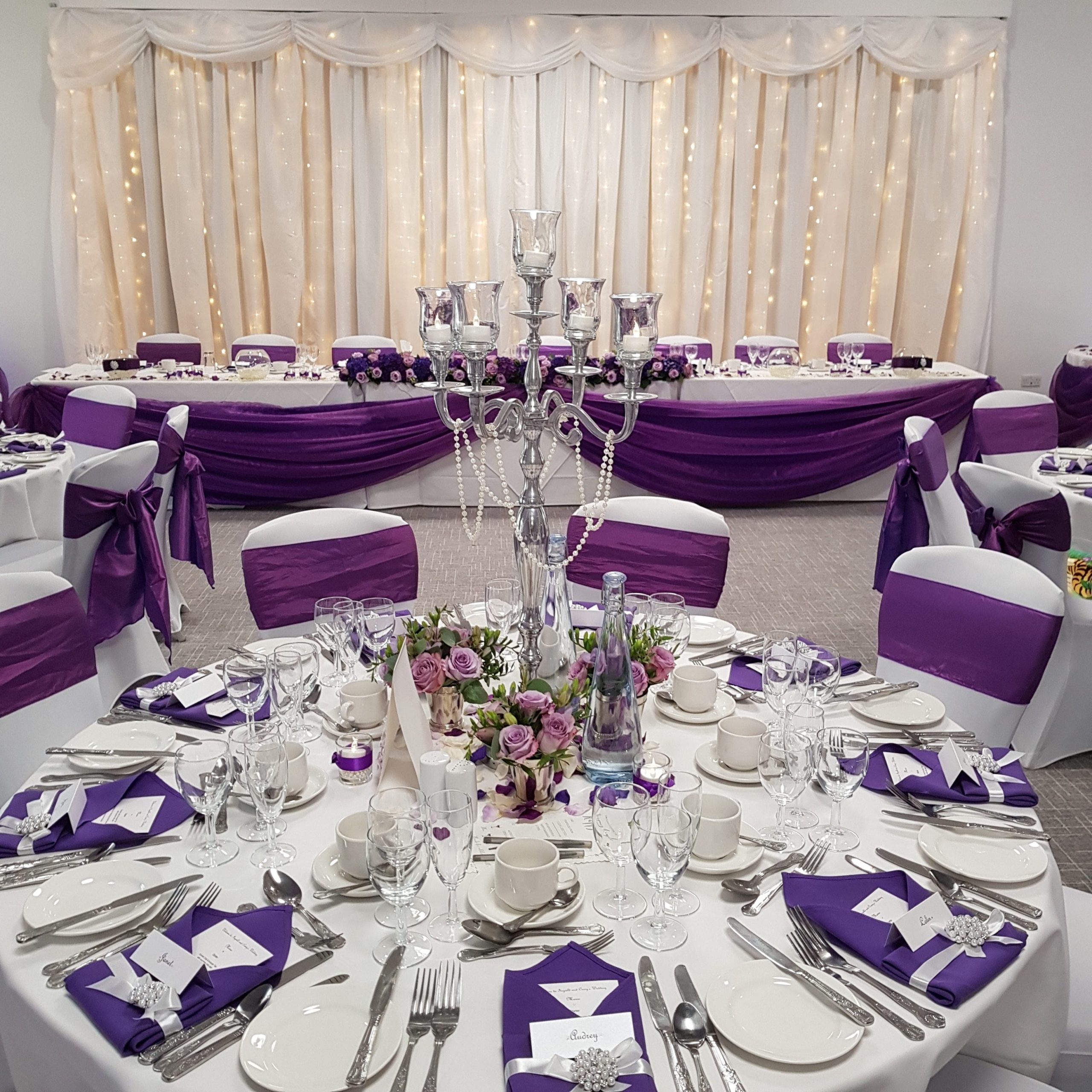 Silver Candelabra with Hurricane Tops