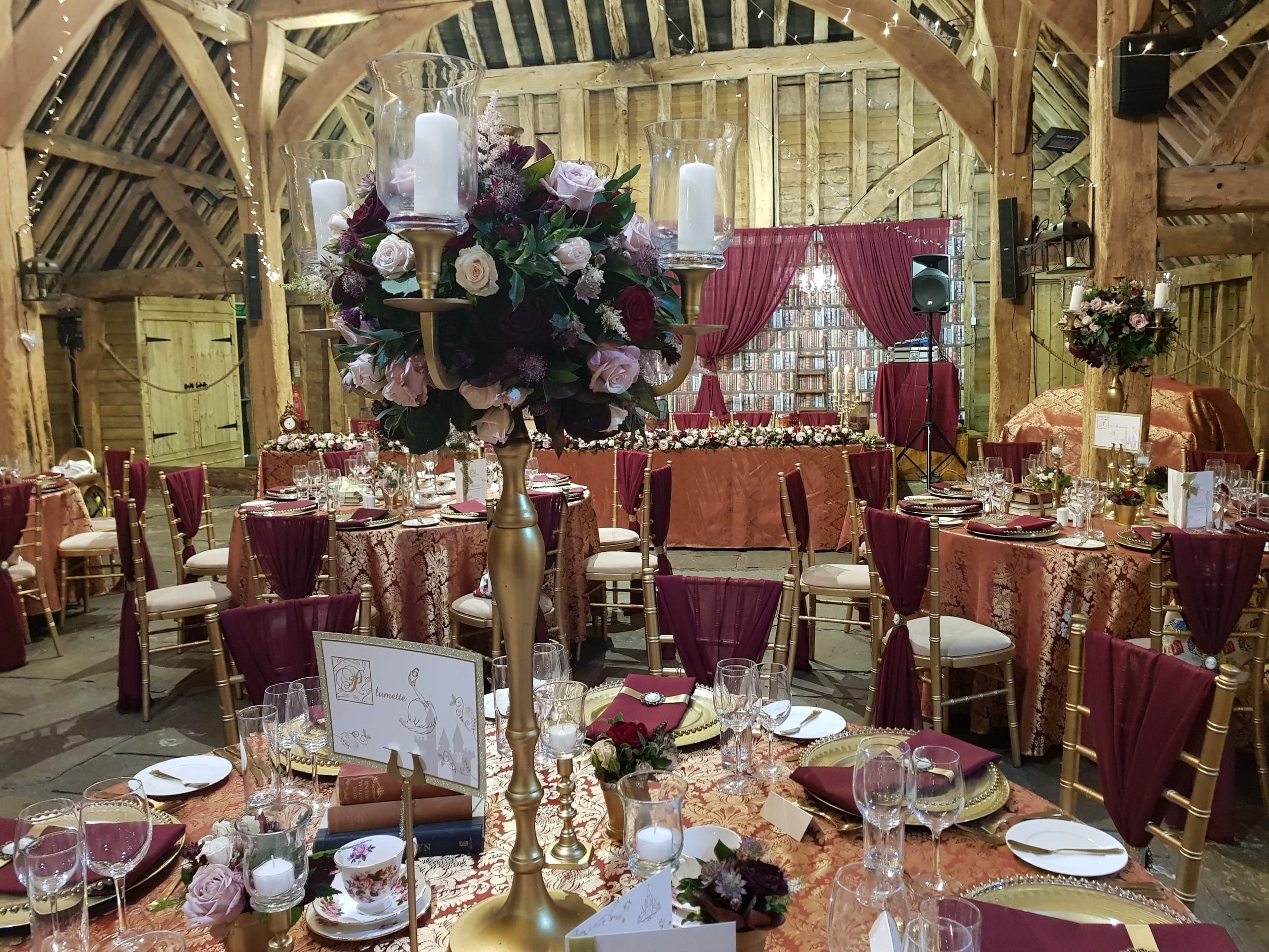 Gold Candelabra with Hurricane Tops
