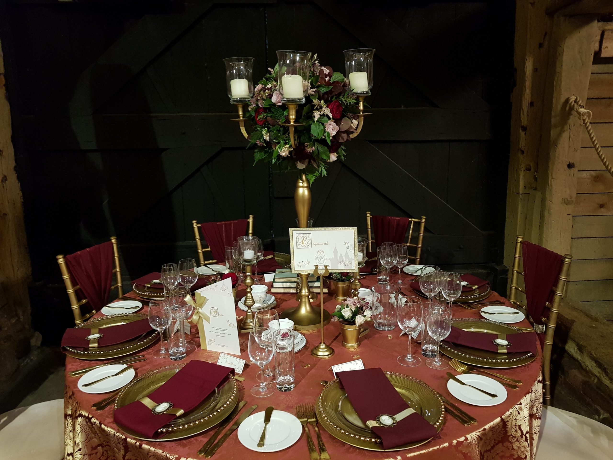 Gold Candelabra with Hurricane Tops