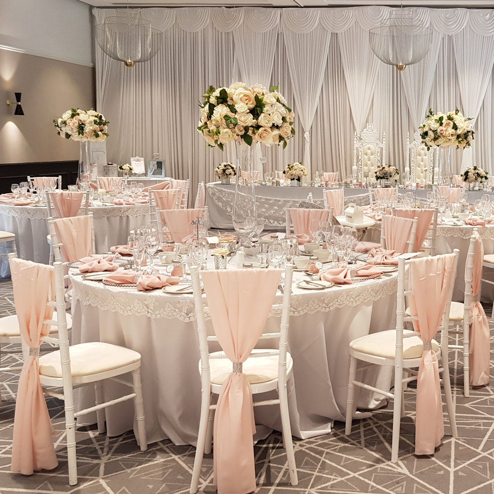 Sweet avalanche chair drape at Denham Grove