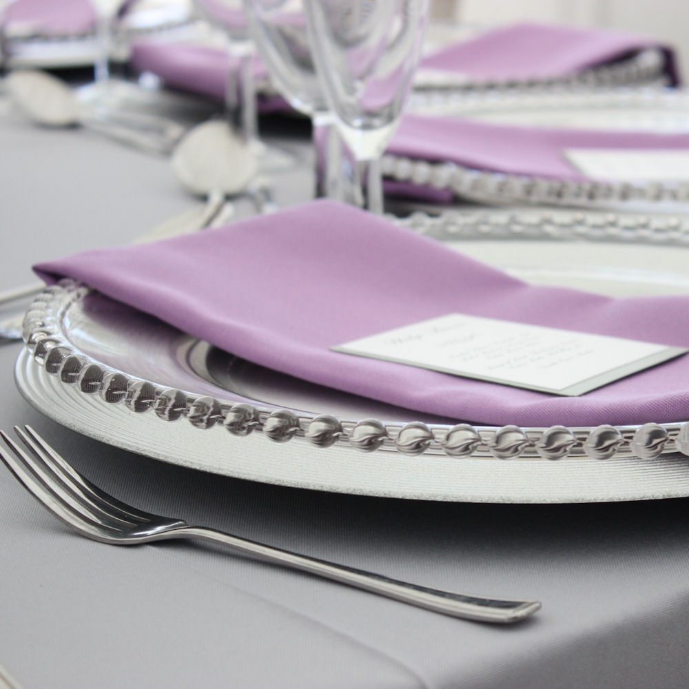 Clear Beaded Charger Plate with Lilac Lupin Napkin