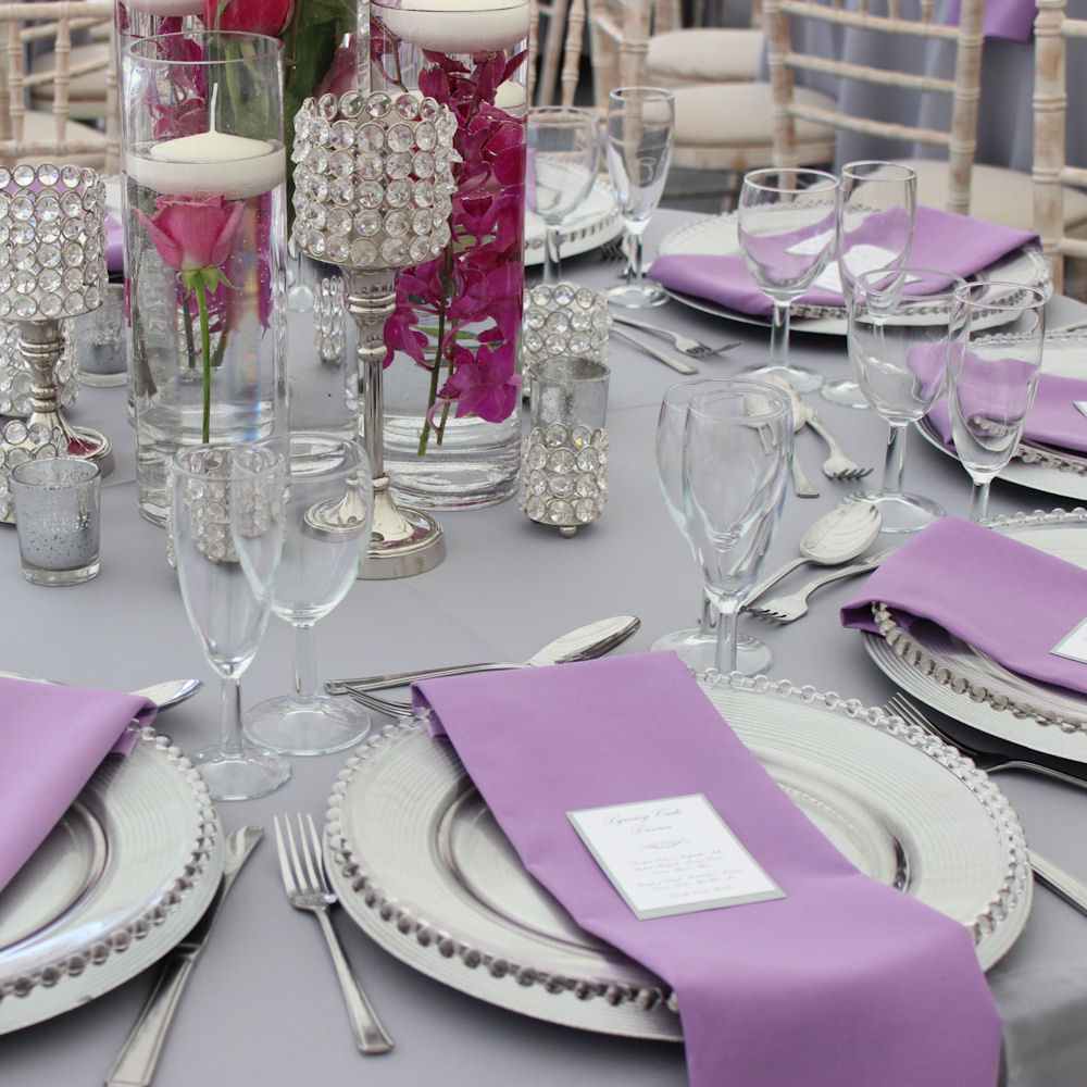 Clear Beaded Charger Plate with Lilac Lupin Napkin