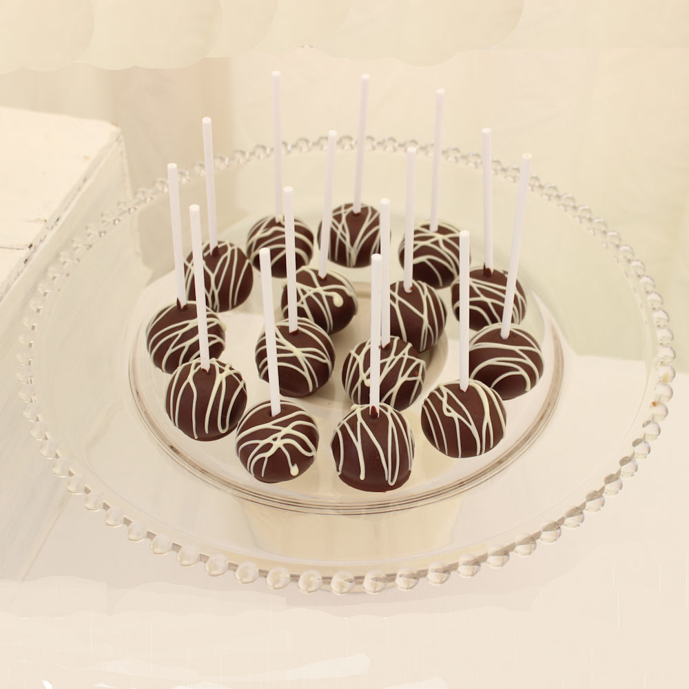 Clear Beaded Charger Plate on Dessert Table with Cake Pops