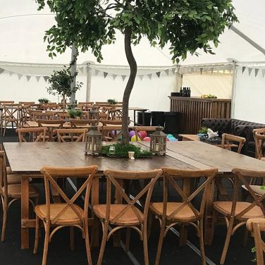 Oak Trestle Tables with Oak Cross Back Chairs