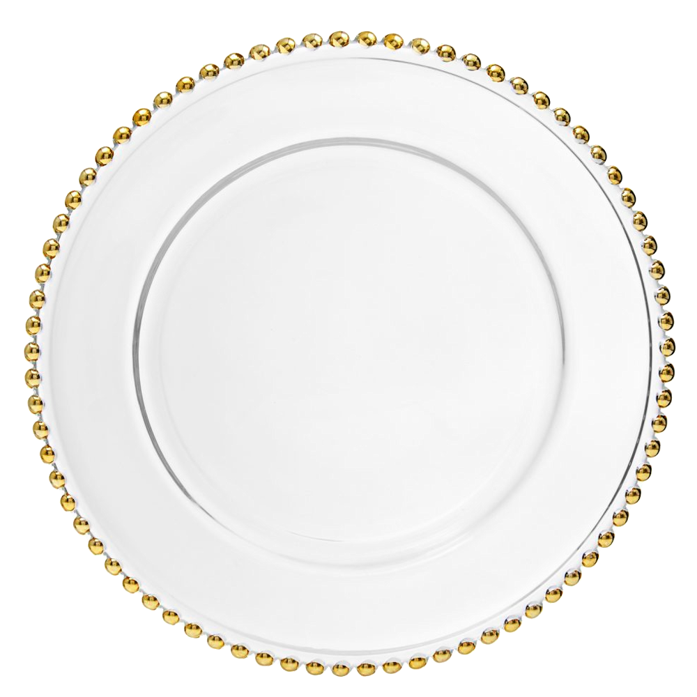 Gold Glass Beaded Charger Plate Hire