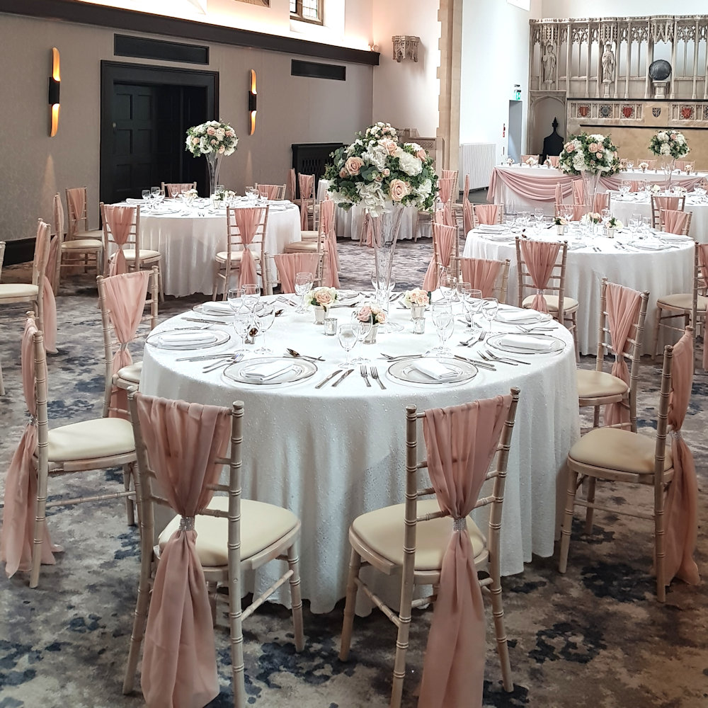 Hanbury Manor Blush vertical chair drape in Poles Hall