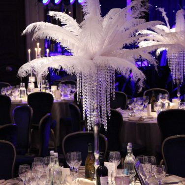 White Feather Centrepiece on Crystal Chandelier