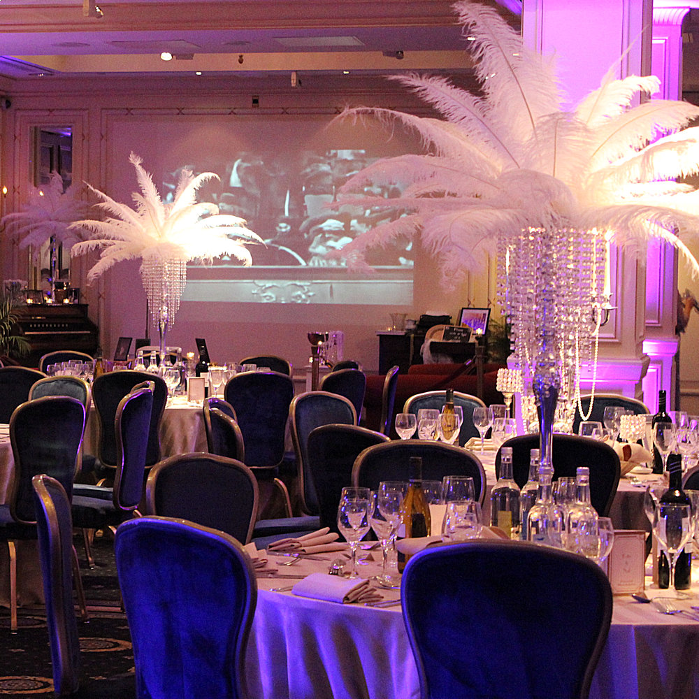 White Feather Centrepiece on Crystal Chandelier