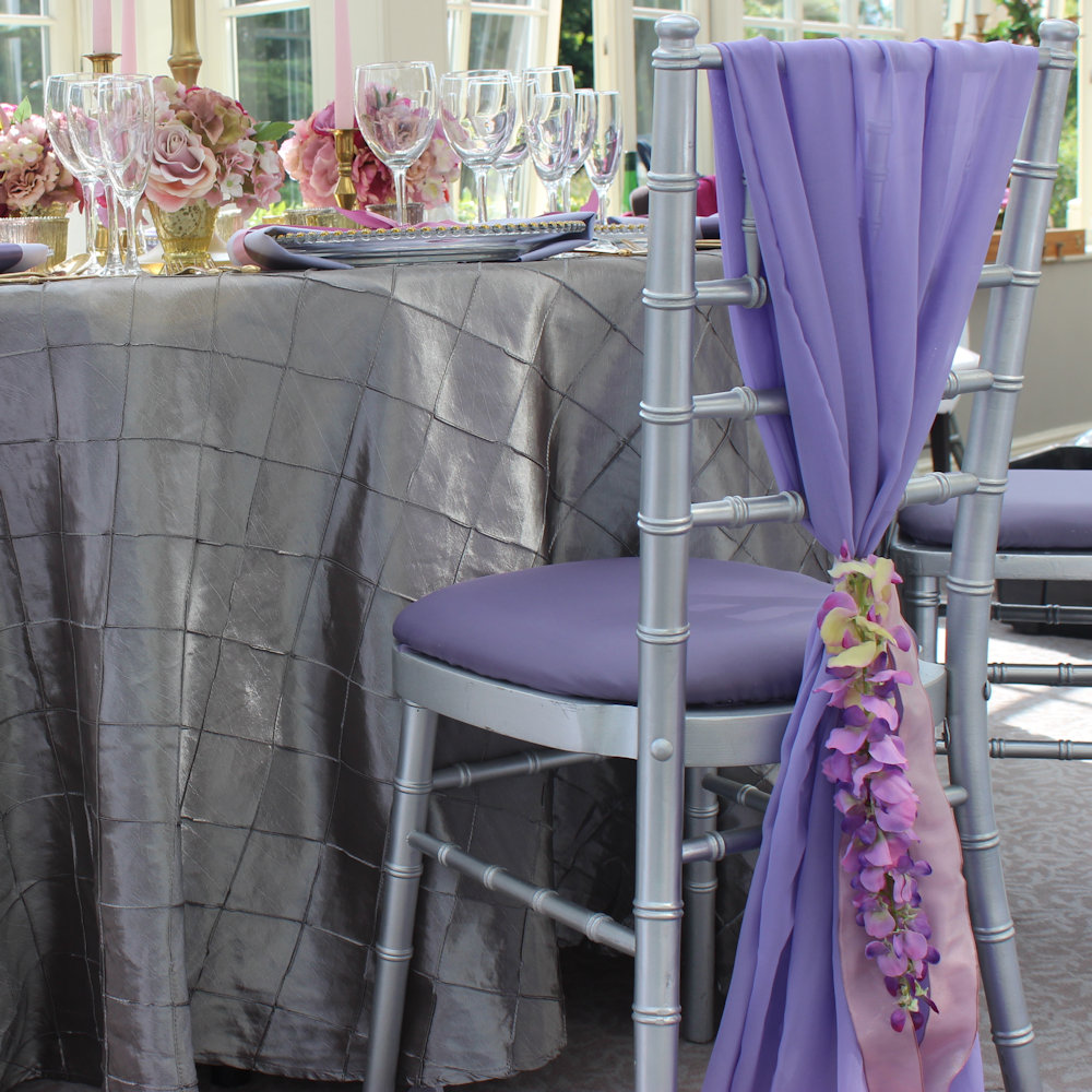 Lilac lupin chiffon chair drape with flowers