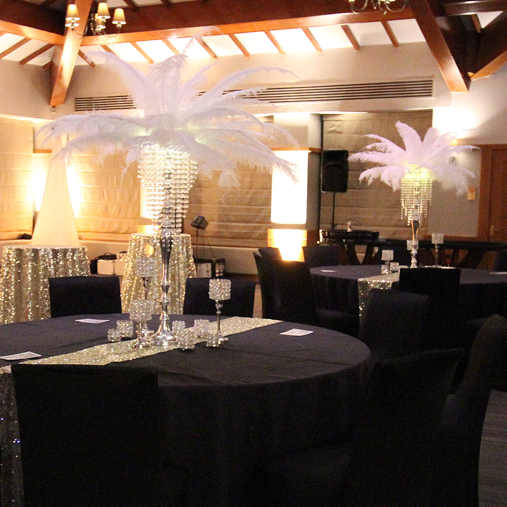 White Feather Centrepiece on Crystal Chandelier