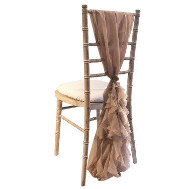 Limewash Chiavari with White Seat Pad & Antique Pink Drape with Ruffle