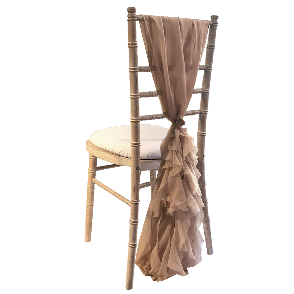Limewash Chiavari with White Seat Pad & Antique Pink Drape with Ruffle