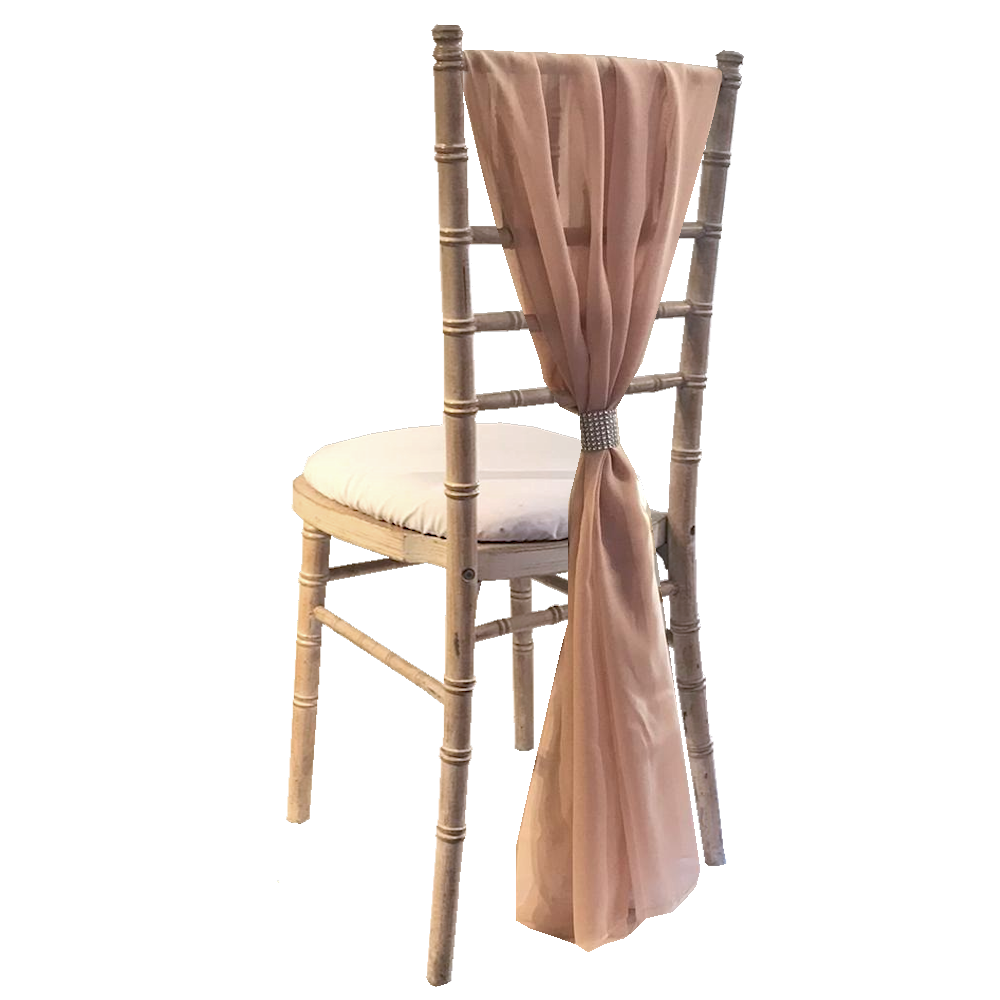 Limewash Chiavari with White Seat Pad & Antique Pink Drape