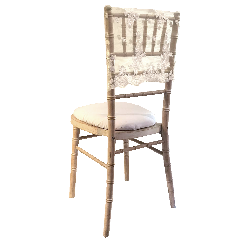 Limewash Chiavari with White Seat Pad with lace cap