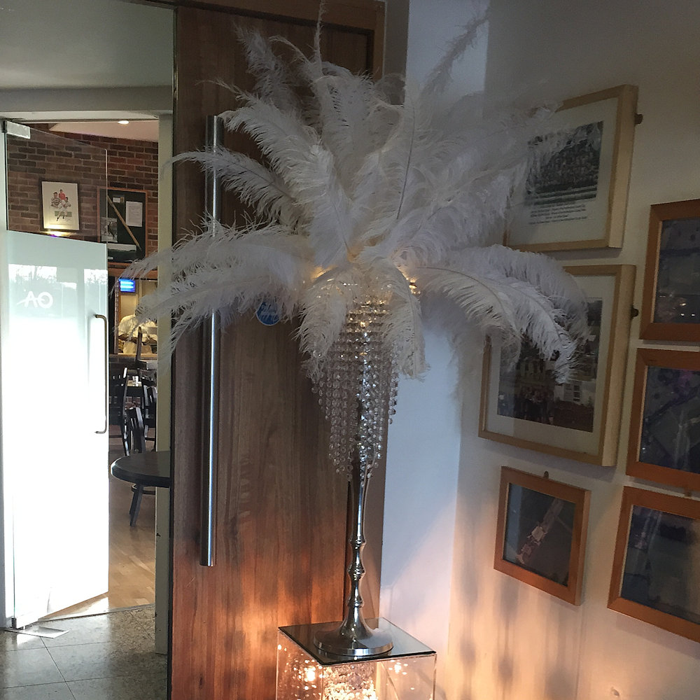 White Feather Centrepiece on Crystal Chandelier