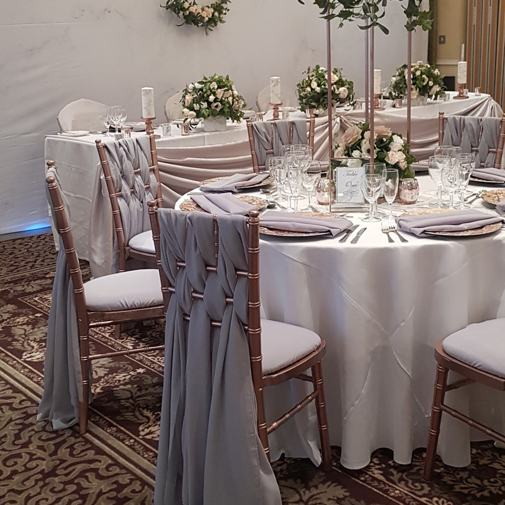 Rose Gold Chiavari Chair with grey weave
