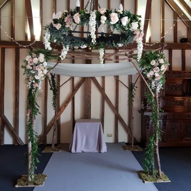 Stick branch chuppah grey carpet candles petals lights flowers rustic essendon ceremony (3)