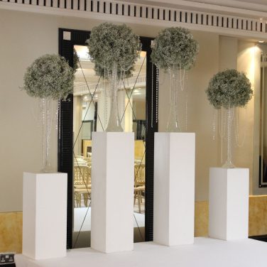 White mdf plinth pedestal pillar with crystal and pearl strands