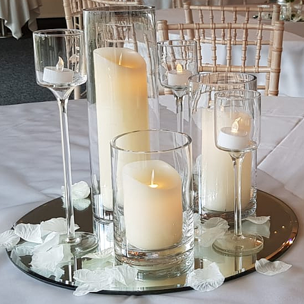 3 magic led candles mirror stemmed glass tea light holders