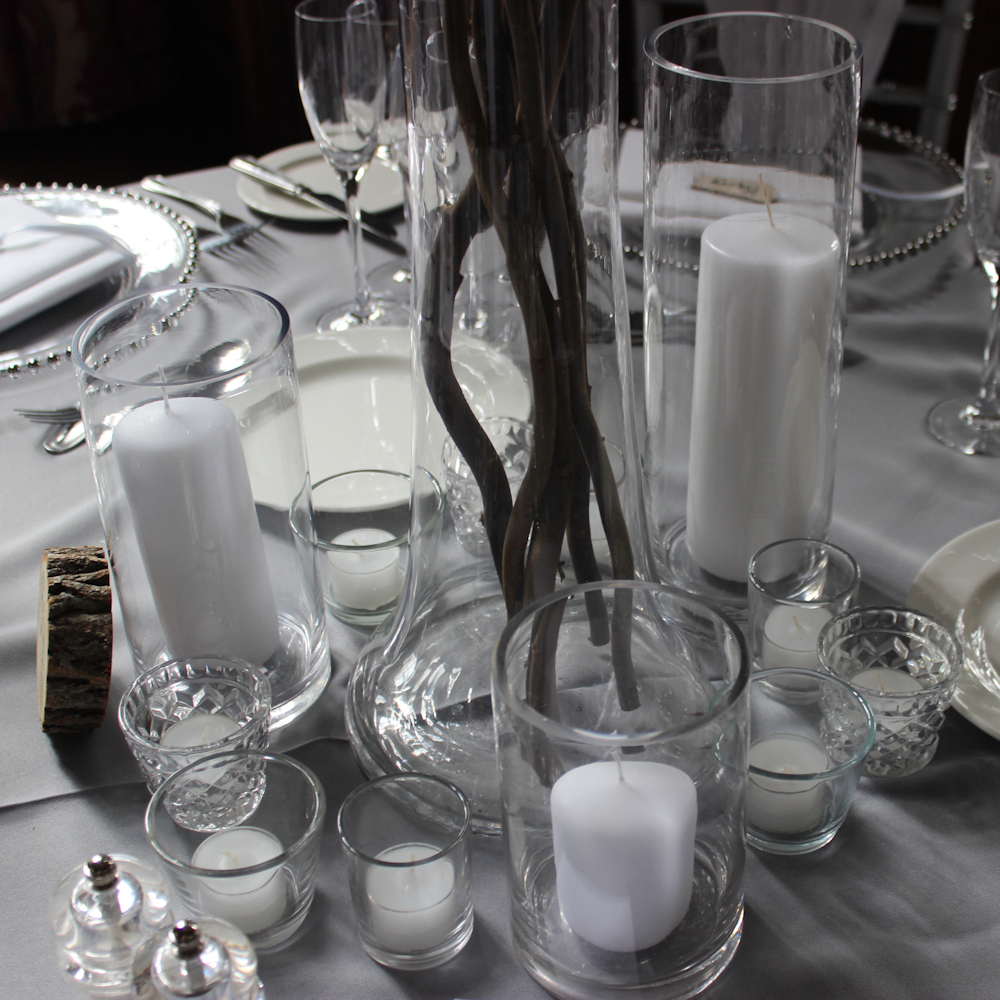 Cylinder Vase with White Pillar Candles