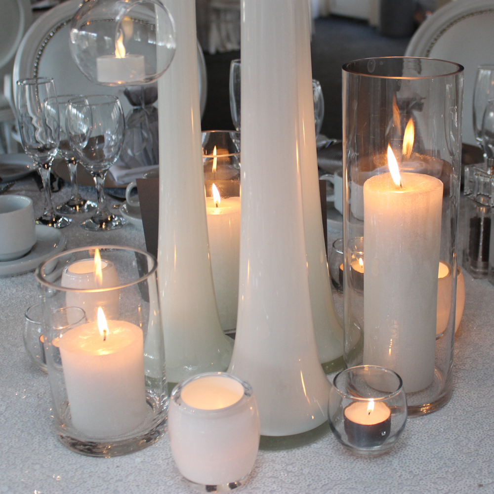 3 Pillar Candles in Cylinder Vases