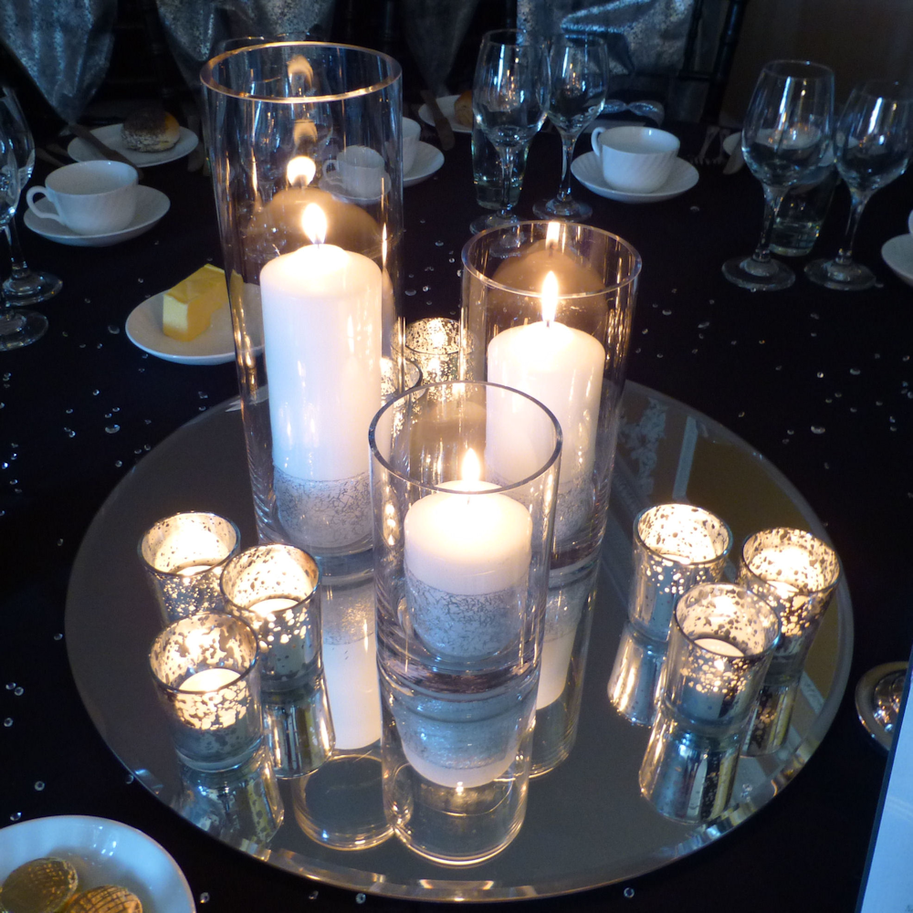 3 Pillar Candles in Cylinder Vases