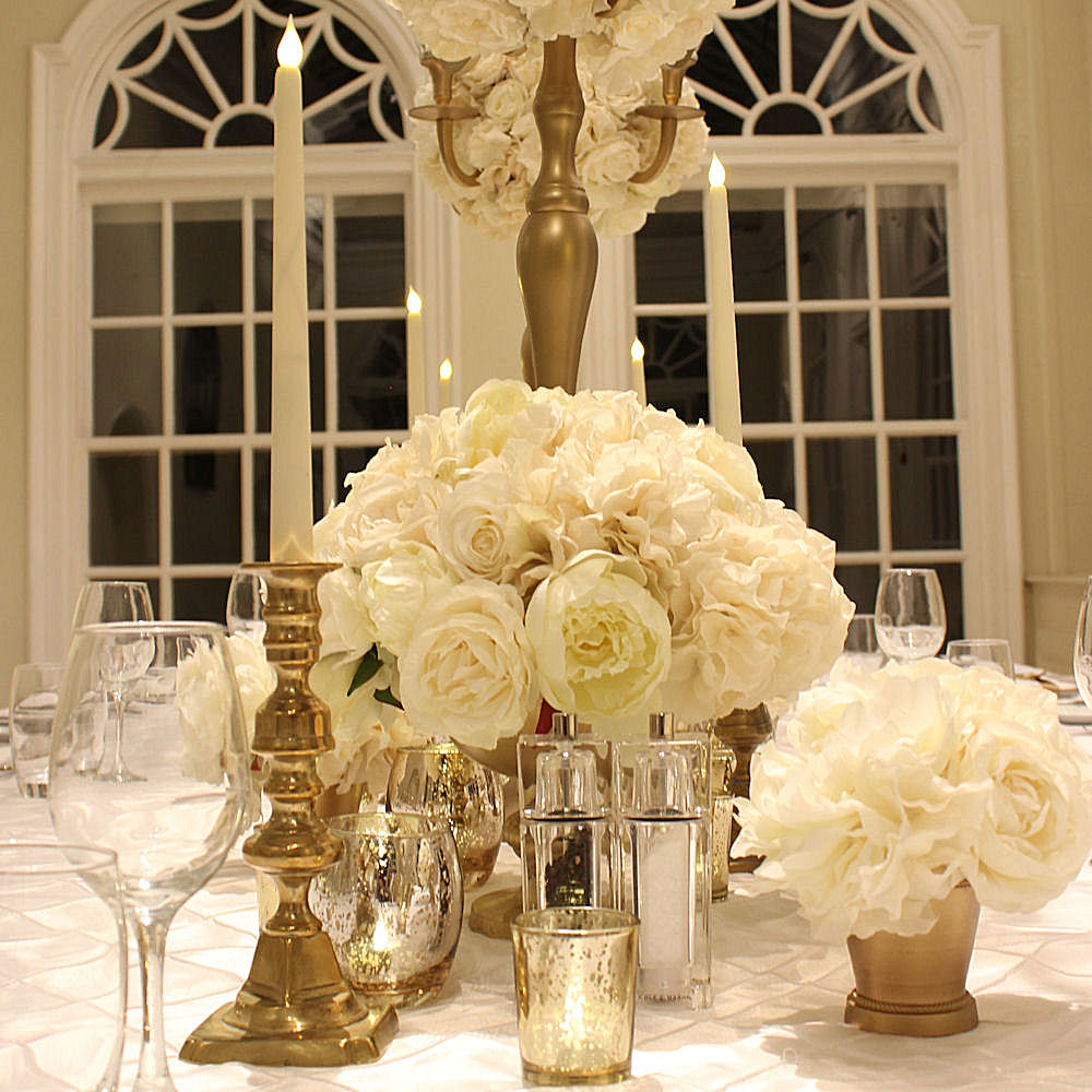 Ivory Flowers Gold Candlesticks