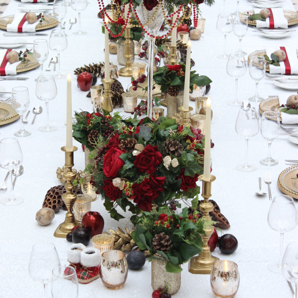 Gold Brass Candlesticks on Christmas Table