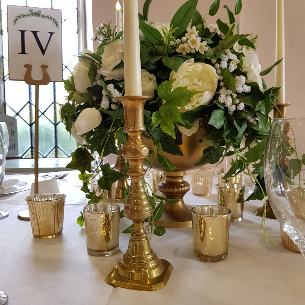 Gold candlesticks with Gold Punch Bowl