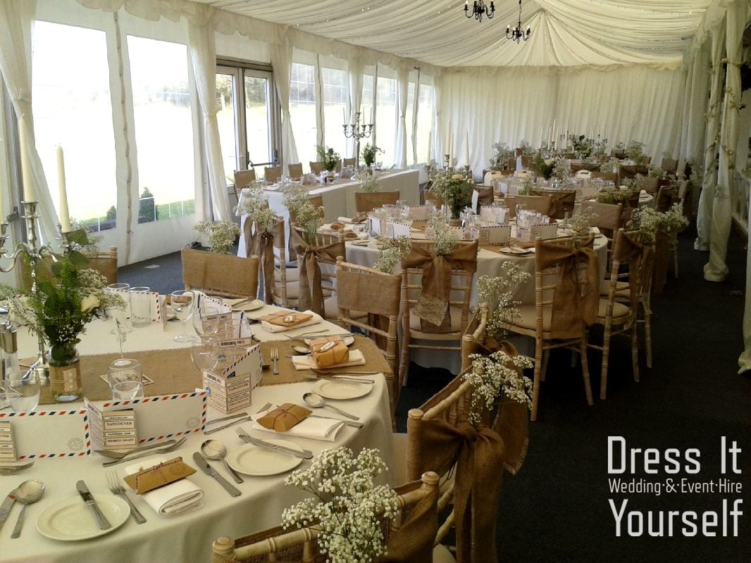 Hessian Sash on Limewash Chair