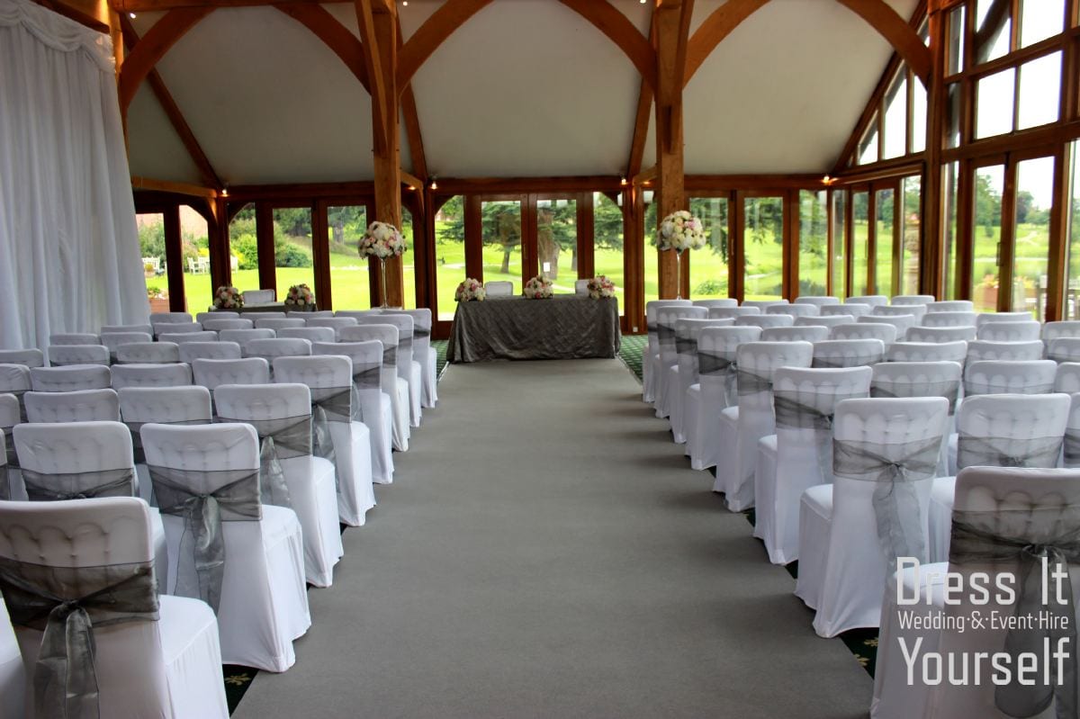 White Lycra Chair Cover with Organza Sash