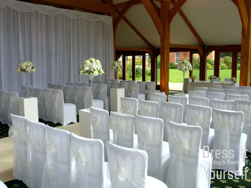 White Lycra Chair Cover with Organza Sash