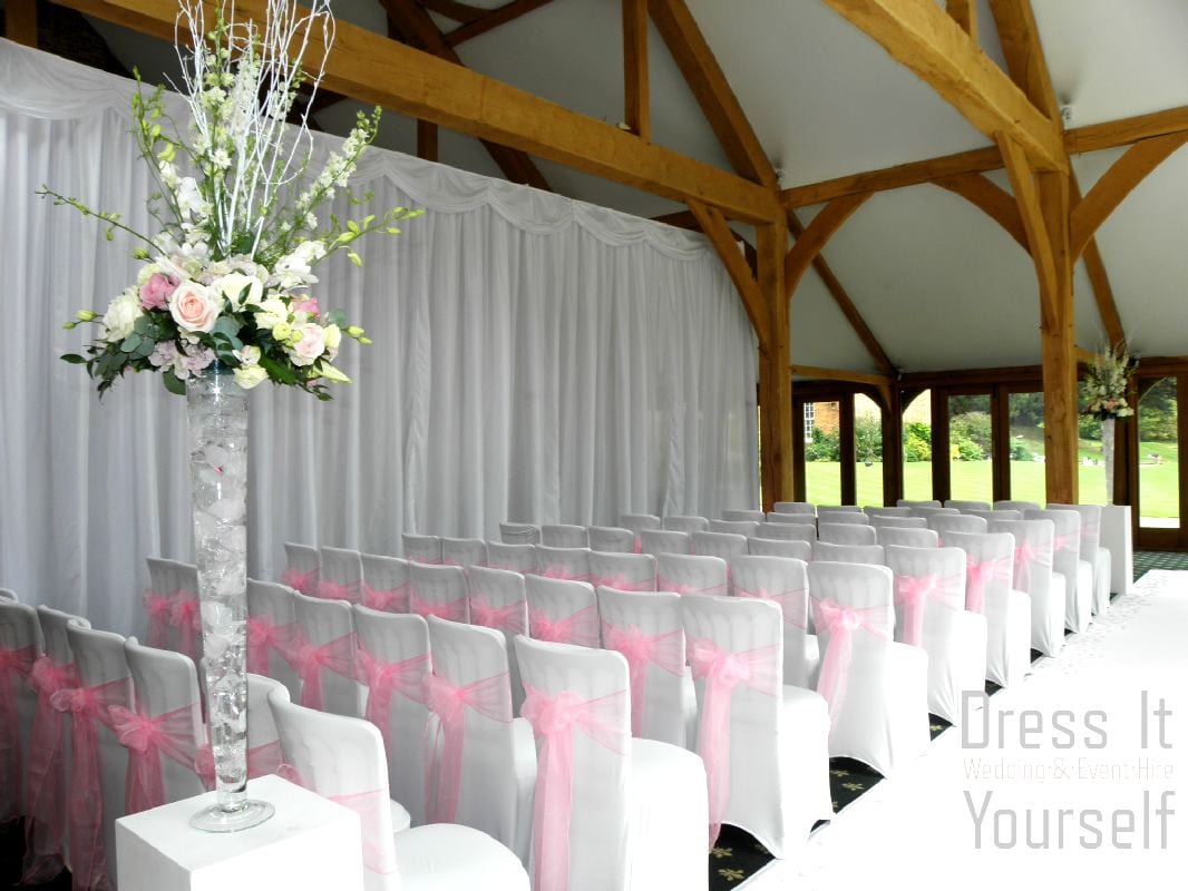 White Lycra Chair Cover with Organza Sash