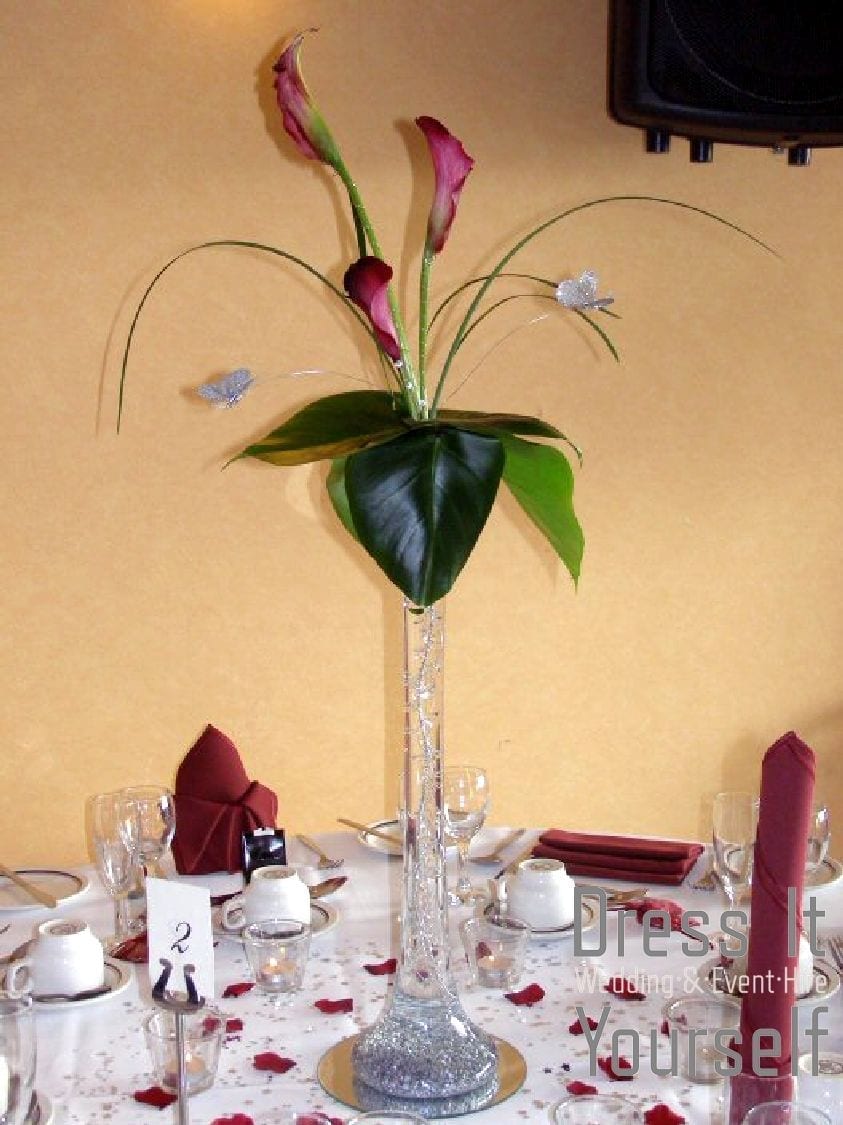 80cm Narrow Lily Vase with Callas & Butterflies