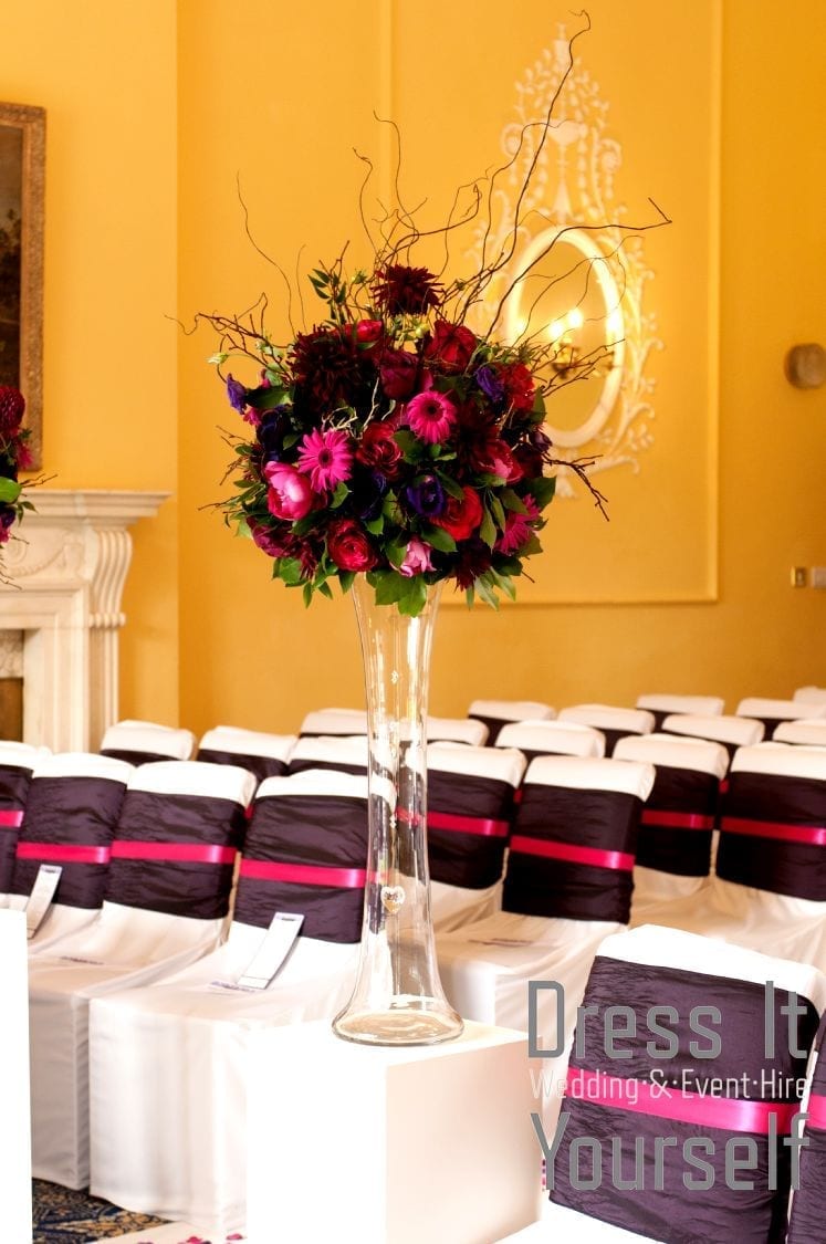 Wide Lily Vase with Purple & Cerise Flowers