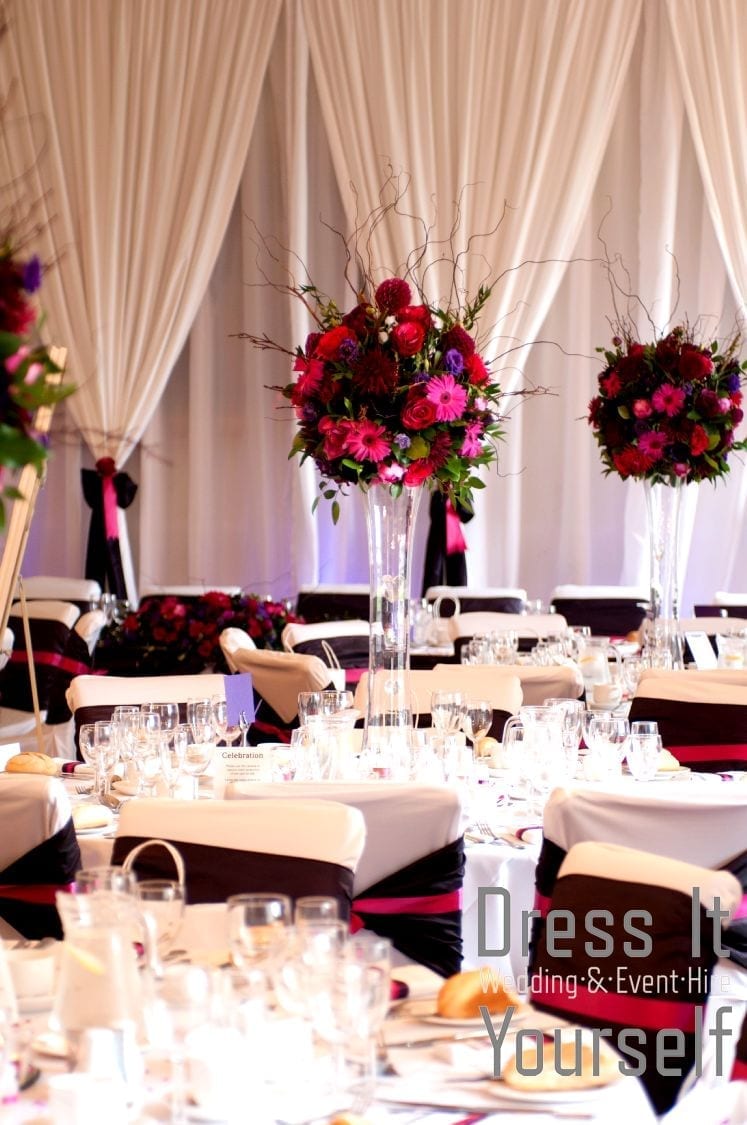 Wide Lily Vase with Purple & Cerise Flowers