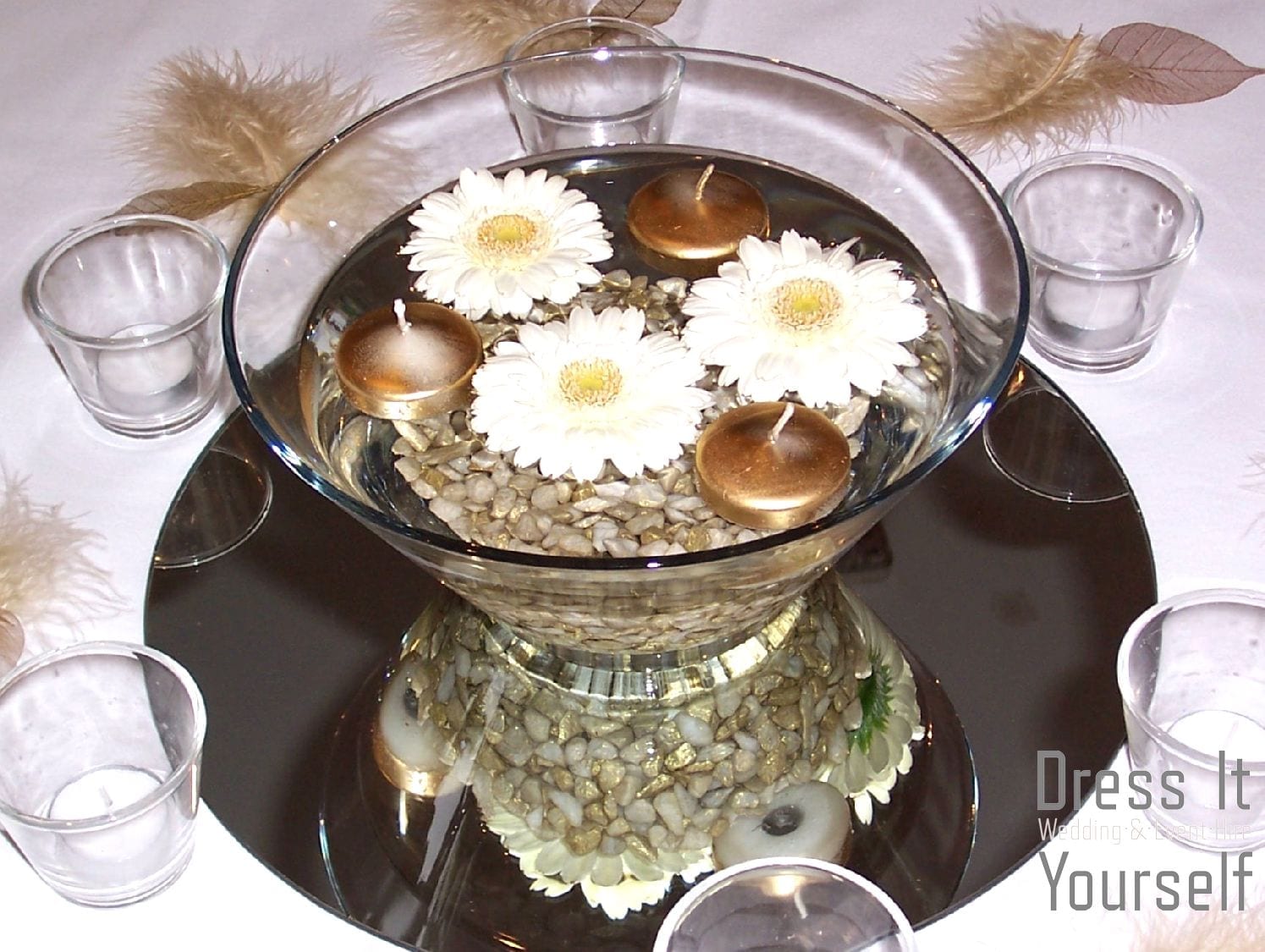 Open Tapered Bowl with Floating Candles & Gerberas