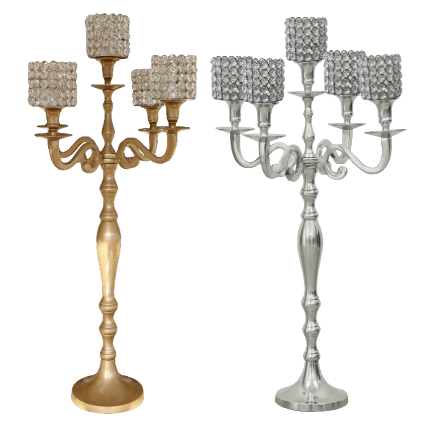 Gold & Silver Candelabra with Crystal Tops