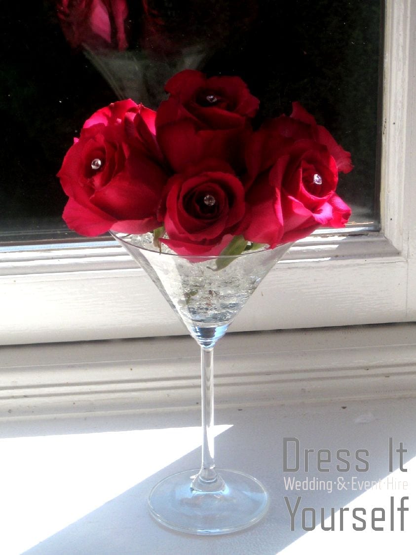 Martini Glass with Cerise Roses