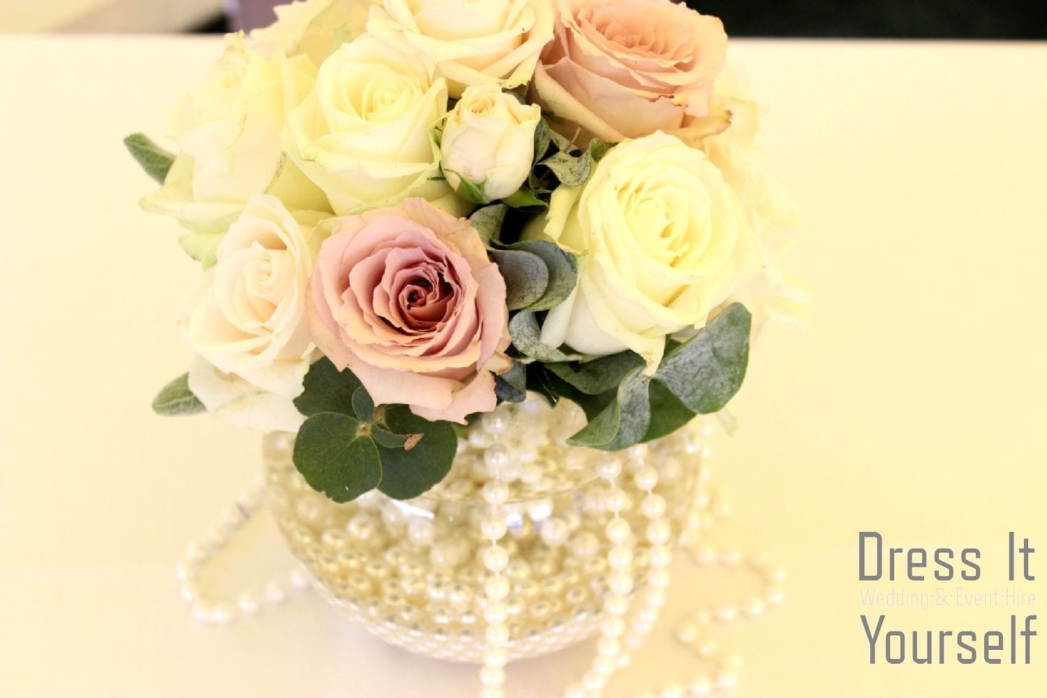 Fish Bowl with Posy of Flowers & Pearls