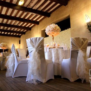 Curly Ruffle Chair Sash with Hood Ivory & White