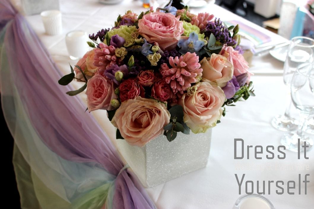 White Glitter Cube Vase with Pastel Flowers