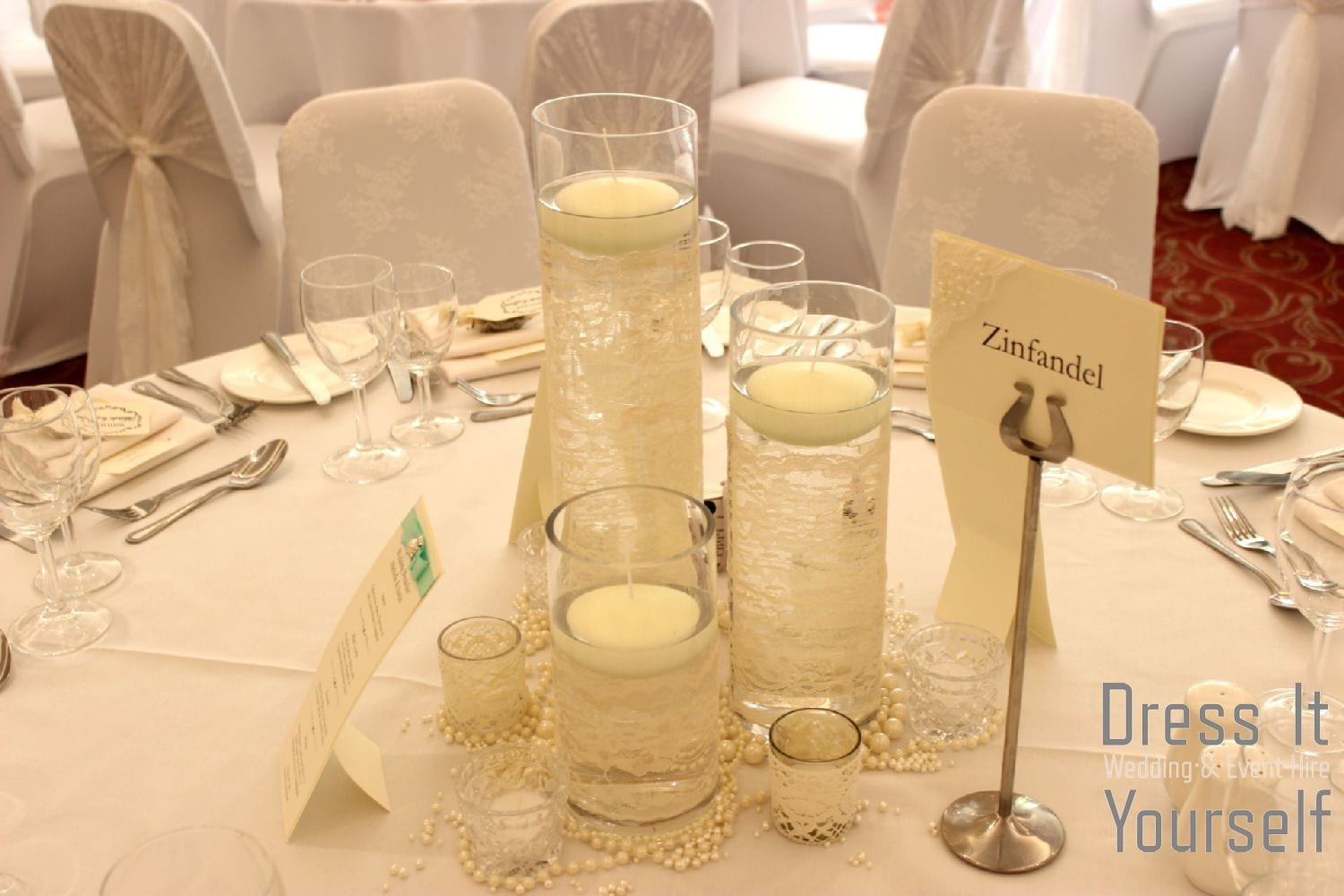 Cylinder Vase with Lace & Floating Tea Lights