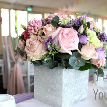 White Glitter Cube Vase with Pastel Flowers