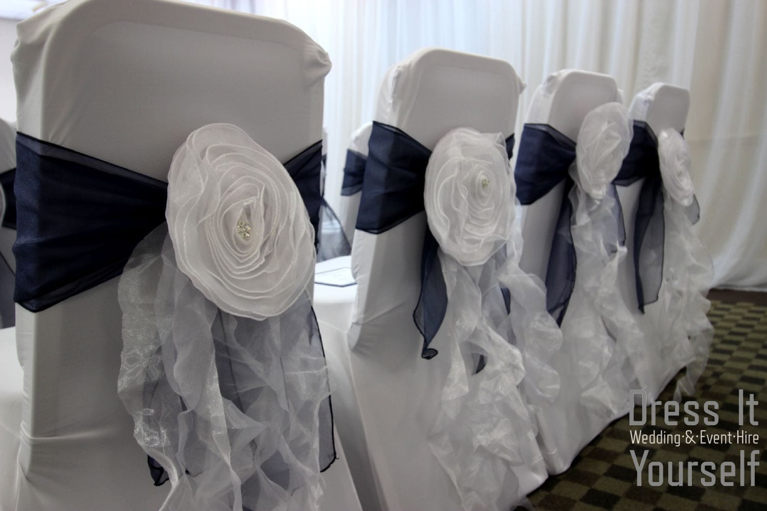 White Chiavari with Flower & Curly Ruffle