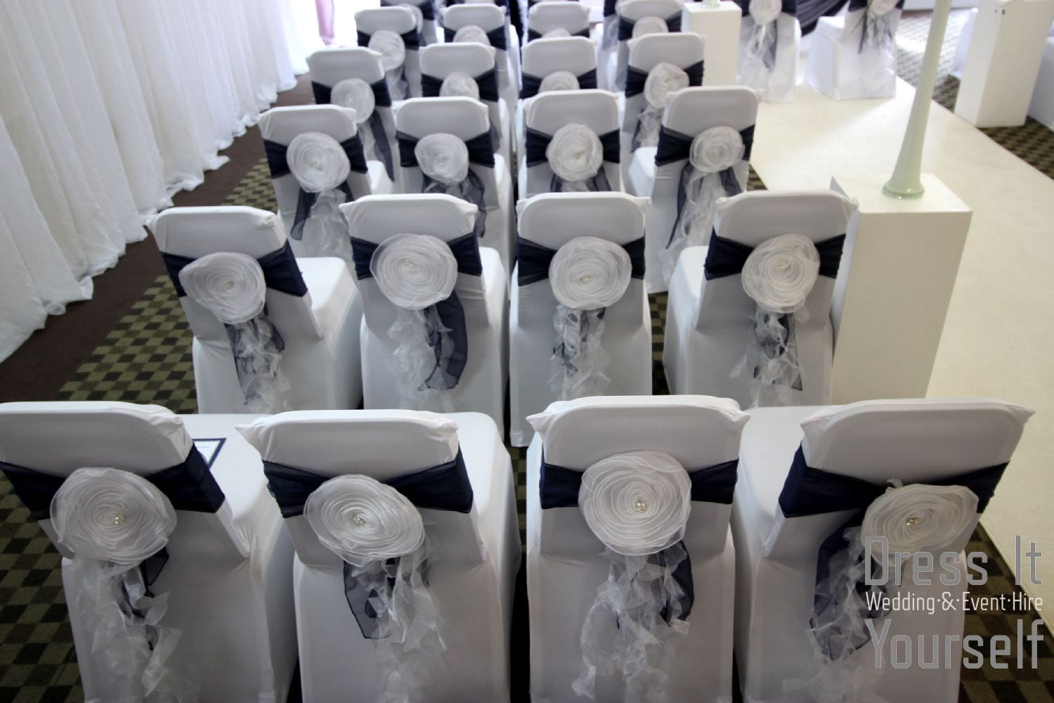 White Chiavari with Flower & Curly Ruffle
