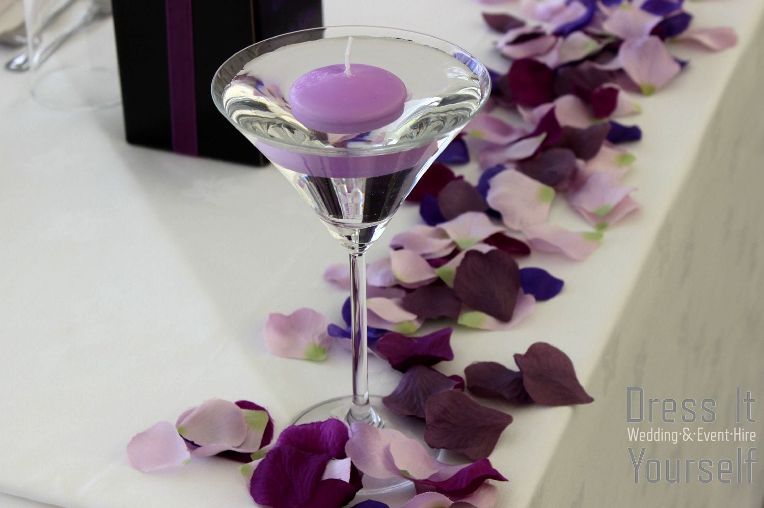 Martini Glass with Lilac Floating Candle