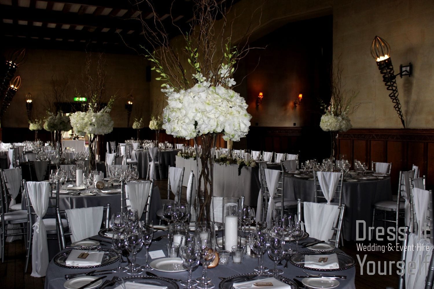 Wide Lily Vase with Ivory Hydrangea Ring & Twigs